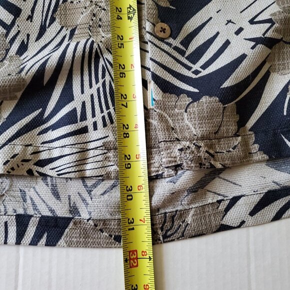Caribbean Pure Silk Hawaiian Coastal Navy and Tan Wood Button Up Shirt XL - Picture 15 of 15